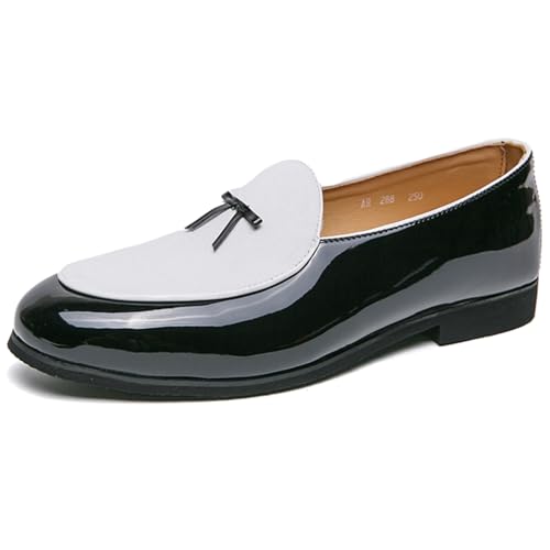 Men's Penny Loafers Two-Tone Loafers Patent Leather and Red Suede Fashion Slip-On Dress Shoes