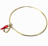 DESIGN ÉLÉGANT: Bracelet jonc en acier doré avec un design marin raffiné, orné d'un charmant piment rouge décoratif