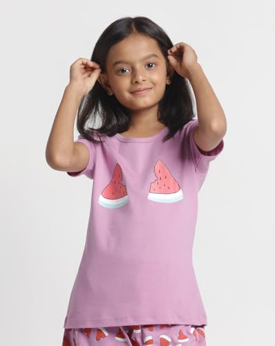 Image of T2F Girls Cotton Printed Regular FitTop and Shorts Set Clothing Set (Pack of 3)