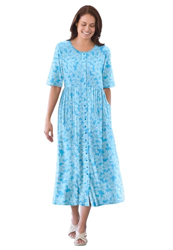 Woman Within Plus Size Short-Sleeve Button-Front Pocket Dress (Petite Available) - 6X, Blue Blossom