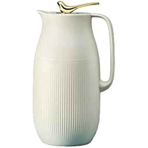 魔法瓶、ケトル、ウォーマー、コールドケトル、ホームキッチン オフィスケトル、高断熱5層温度ロック、銀メッキ内鍋、強い断熱力、長時間定温、耐熱防爆、無臭、密閉性良好、水漏れ防止、人間工学に基づいたハンドルデザイン、軽量、大容量、軽い高級レトロ調(ホワイト、1