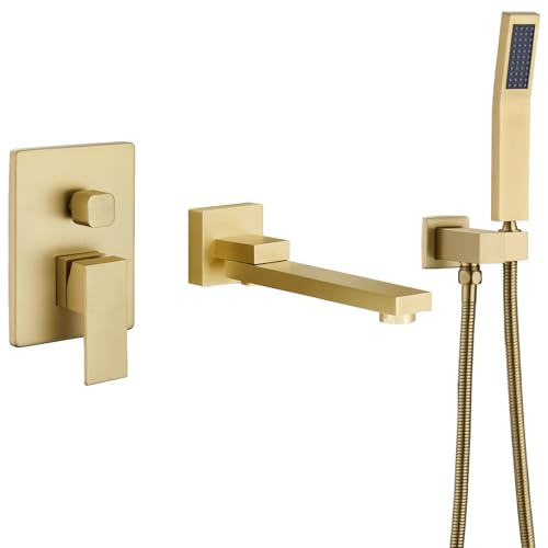 DASAN Grifería para baño: Llave para Tina de Montaje en Pared Giratoria con Ducha Manual, Acabado Dorado Cepillado, Modelo SA-TF05WH-BG miniatura 1
