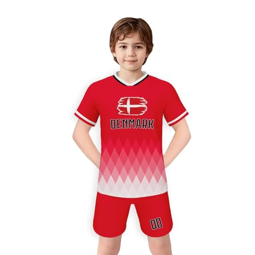 WM FußBall Conjunto de chándal para Hombre, niño, niña, Camiseta de Entrenamiento, Manga Corta y pantalón Corto. (Red, 8-9 Years)