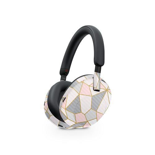 Image of MightySkins Carbon Fiber Skin Compatible with Sony WH-1000XM5 Headphones - Rose Gold Polygon | Protective, Durable Textured Carbon Fiber Finish | Easy to Apply