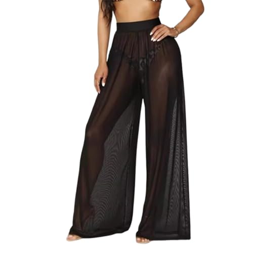 Pantalon en maille à jambe large transparent femme maillot bain