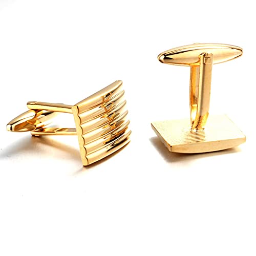 Mancuernillas doradas rectangulares con rayas para hombre miniatura 4