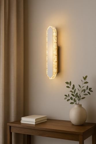 TEKHOME Applique da Muro LED Cristallo 5W, 3000K-6500K CCT, Moderno Lampada da Parete Interno, Acciaio Inossidabile + Vetro, per Camera da Letto, Corridoio, Soggiorno AQ21-3C