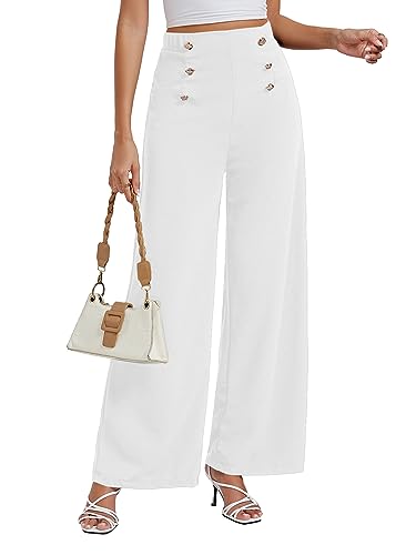 LYANER Women's Casual Elastic High Waist Double Breasted Wide Leg Long Pants Trouser4