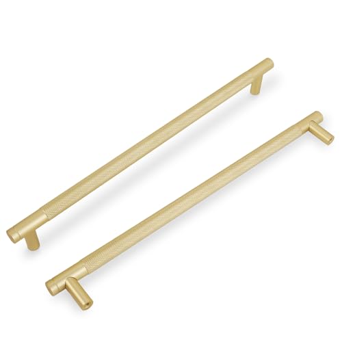 COTYKILEY 10 Pack 10 Inch(256mm) Brushed Brass Cabinet Handles Gold Knurled Kitchen Cabinet Pulls Cabinet Door Handles Kitchen Cabinet Hardware Cupboard Drawer Pulls Dresser Handles