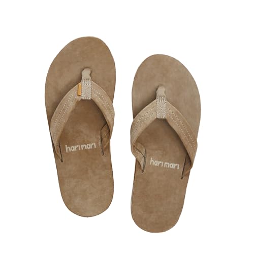 Image of Hari Mari- Fields- Men's Nubuck Leather Flip Flops with Colorful Outsole- No Break Ins, Firm Arch Support, Soft Squeeze Eva Midsole and Beveled Edge to Reduce Tripping