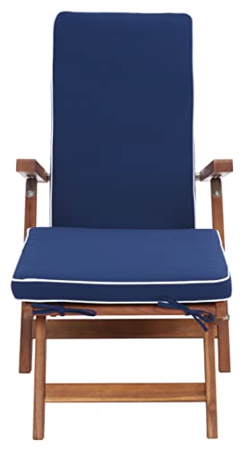 Safavieh Outdoor Collection Palmdale Lounge Chair, Teak Brown And Navy #TOP5