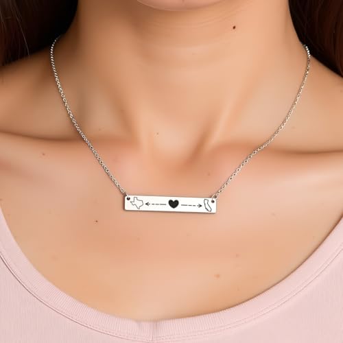 Personalized Long Distance Relationship Necklace Custom State-to-State or Country-to-Country Engraved Bar Pendant, Handmade Bridesmaid Gift Jewelry for Couples, Friends, Deployment, Farewell Gifts3