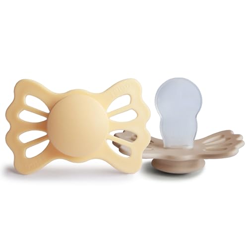 Image of FRIGG Lucky Symmetrical SilkySoft Silicone Baby Pacifier | Made in Denmark | BPA-Free (Pale Daffodil/Silky Satin, 6-18 Months)