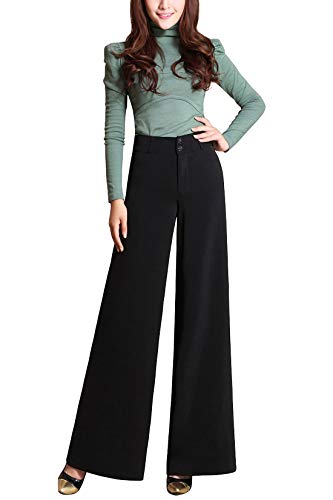 ebossy Women's Elegant Two-Button High Waisted Wide Leg Work Dress Pants Trouser
