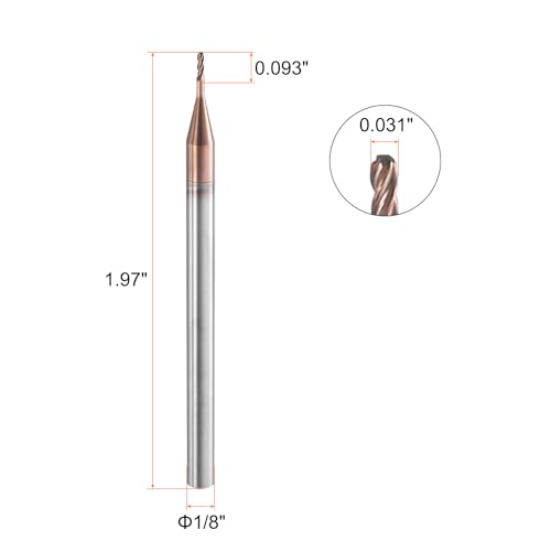 Image of HARFINGTON Ball Nose End Mill 4 Flute 0.031 inch Diameter 1 /8 inch Shank Tungsten Carbide Uncoated Spiral CNC Router Bits 0.093 inch Cutting Length Single End Ball for Carving Engraving Grinding