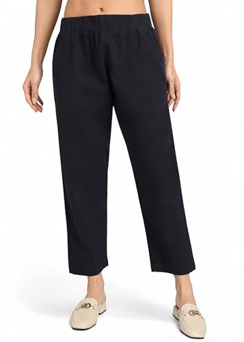 Image of Alan Jones Clothing Womens Mid Rise Cotton Relaxed Ankle Pants | 100% Cotton