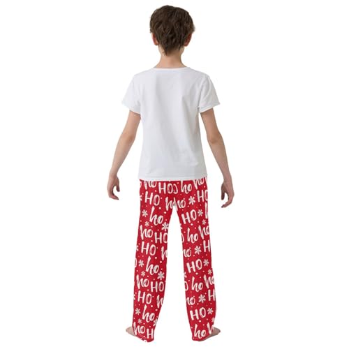 Ho Ho Ho Snowflake Boys Long Pants Soft Trousers Elastic Waist Kids Lounge Bottoms with Pockets S-XL3