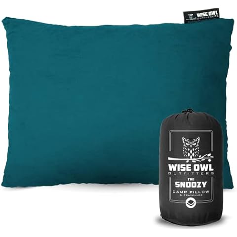 Wise Owl Outfitters Camping Pillow - Memory Foam Travel Pillow for Neck Support, Sleeping, Hiking and Aeroplane Use - Medium Cover