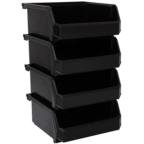Image of ReadySpace Plastic Containers for Organizing and Storage Bins for Drawers, Desks, Office Organization, and Garage, Stackable Bins, Medium-Wide (5 inch x 11 inch x 11 inch), 4-Pack, Black