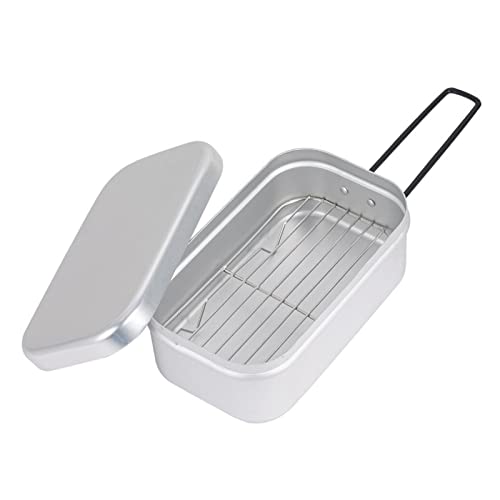 Zkbszn Tableware,Outdoor Hiking Lunch Box Camping Foldable Handle With Lid Aluminum Alloy Camping Supplies