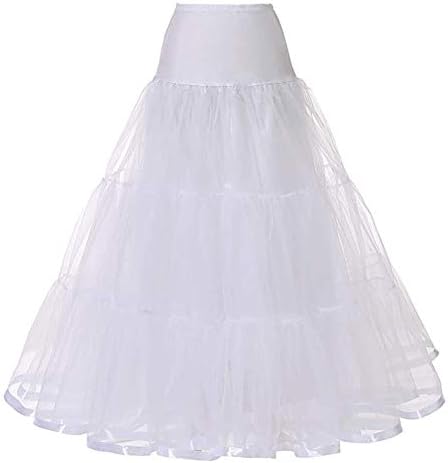 Women's Ankle Length Petticoats Long Plus Size Wedding Petticoat Slips Crinoline Underskirt for Prom Evening Wedding Dress (White, S/M)