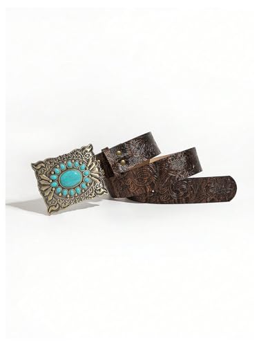GORGLITTER Women's Western Belts Turquoise Cowgirl Counrty Concho Buckle Belts Vintage Bohemian4