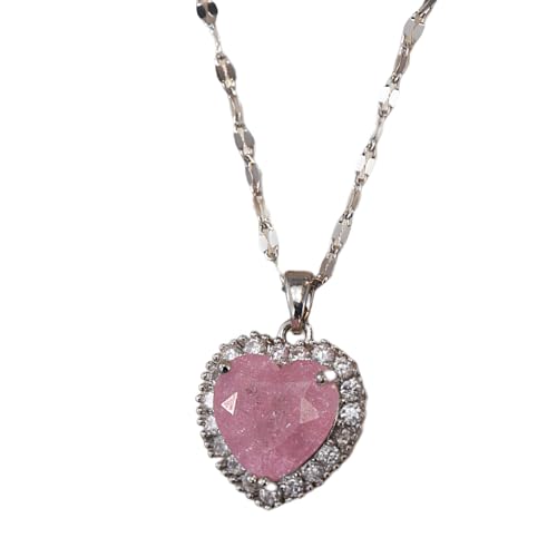 Collier en argent sterling 925 avec pendentif cœur géométrique pavé