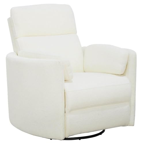 Image of Parker Living Radius Contemporary Chenille Fabric Power Swivel Glider Recliner with Luxurious Foam, USB Charger, Chaise-Style Footrest, 240-Degree Swivel, in Revel Oyster/White Finish