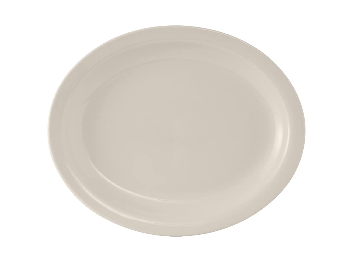 Tuxton China TNR-013 Platter, 11-1/2" x 9-1/8", Oval, Narrow Rim, Microwave and Dishwasher Safe, Oven Proof, Fully Vitrified, Ceramic, Nevada, American White/Eggshell, Pack of 12