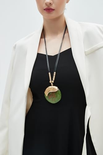 GelConnie Leather Necklace for Women Large Pendant Long Brown Necklace Circle Leather Choker Vintage Sweater Necklace Gold Chunky Boho Necklaces for Women4