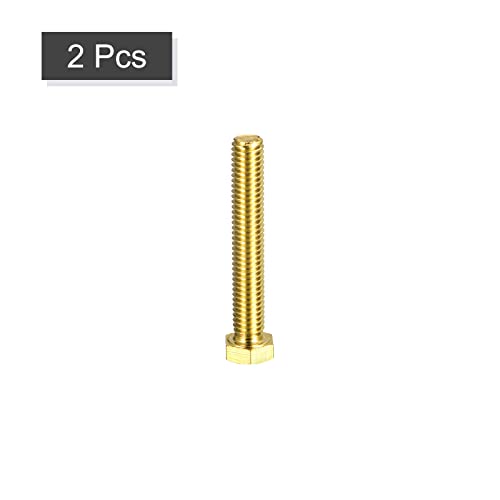 Image of uxcell Brass Hex Bolts, 3 /8-16x2-1 /2 2pcs Fully Thread Grade 4.8 Solid Brass Hexagon Head Bolt Machine Screws for Machinery