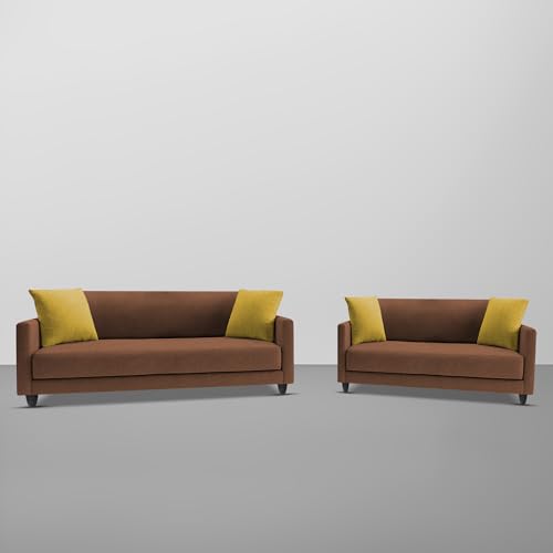 Image of Casaliving Dominic 3 + 2 Seater Sofa Set for Living Room (Brown) Premium Fabric Sofa