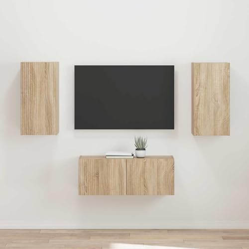 Cartvyn Mueble para TV montado en la pared, roble Sonoma, madera de roble con mucho espacio de almacenamiento, 2 piezas de armario bajo colgante, moderno aparador salón, armario de televisión con