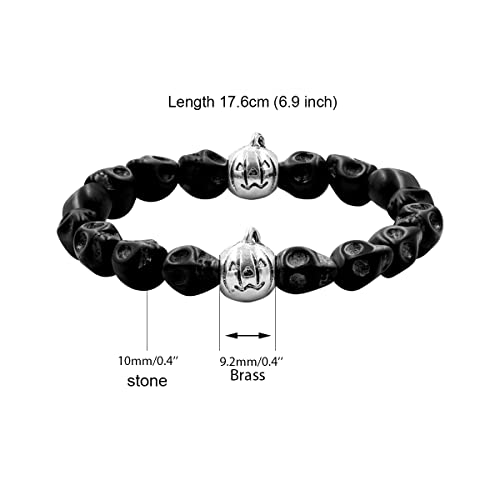 Image of Uloveido Halloween Bracelets for Men Women Black White Skull Stone Bracelet Charm Ghost Pumpkin Lamp Bat Design Bracelets