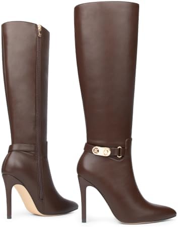 COLETER Women's Knee High Boots Pointed Stiletto Tall Boots Chocolate 7US - 5
