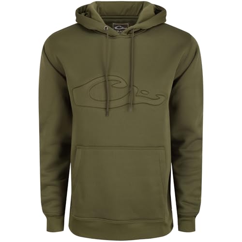 DRAKE WATERFOWL Men's Back Eddy Embossed Solid Midweight Hunting Stretch Hoodie with Kangaroo Pocket & Water Resistant Finish, Kalamata Olive, X-Large