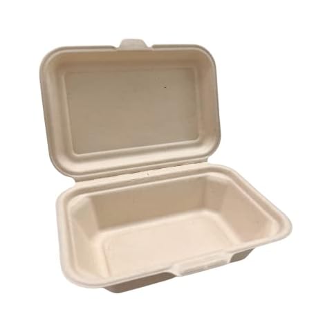 DISPOSABLE GREEN® | 450ML Clamshell Small Food Container Clamshell | Unbleached Sugarcane Bagasse | Home COMPOSTABLE, Biodegradable, ECO Friendly | Single Compartment (50, 450ML [17x12.5x3.5 cm]) Cover