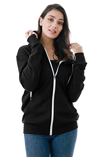 GIVON Womens Comfortable Long Sleeve Lightweight Zip-up Hoodie with Kanga Pocket/DCF200-BLACK-M