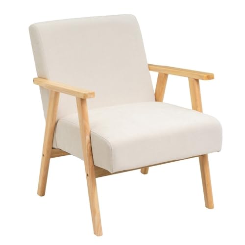 LOLAhome - Sillón butaca tapizada en Chenilla Blanca con Brazos de Madera, diseño ergonómico, cómodo y Elegante. Ideal para ambientes Modernos, rústicos o Minimalistas.