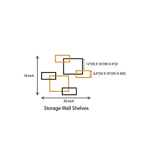 Engineered Wood Intersecting Wall Shelves For Living Room Set Of 6 Wall Decoration Shelf-(Red&White)