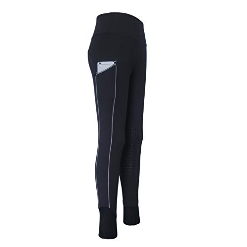 HR Farm Women's Silicone Tights Horse Riding Gel Grip Pull On Leggings with Pocket UPF50+ (Black-2022, Medium)