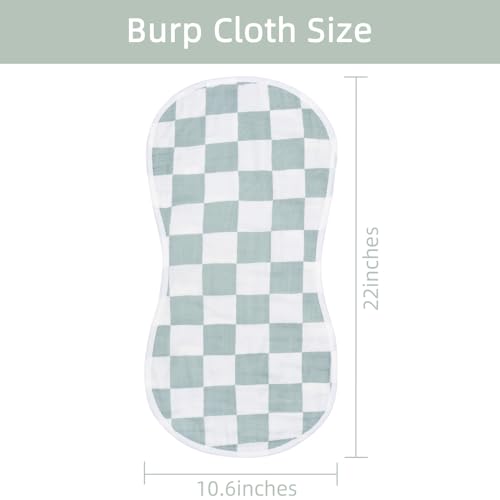 Image of LifeTree Muslin Baby Burp Cloths - 2 Pack 70% Viscose from Bamboo and 30% Cotton Large 22'' by 10.6'' Absorbent Milk Spit Up Rags - Burping Cloths for Newborn, Girls Boys, Mushroom and Green Checkered