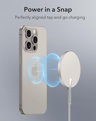Image of ESR Magsafe Charger for iPhone, Wireless Charger Compatible with iPhone 17 /17e /16 /15 /14 /13 /12, Samsung Galaxy S26 Series, AirPods 4 /3 /AirPods Pro, Natural Titanium