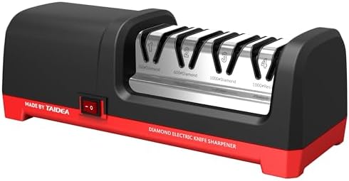 Kitchen Electric Knife Sharpener, Professional 4-Stage 100-Percent Diamond Abrasives Heavy-duty Sharpener for traight, Serrated Knives, Meat Cleaver, Ceramic Knives, 20° Precision Angle
