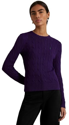 Image of RALPH LAUREN Women's Crewneck Cable Knit Pony Logo Sweater