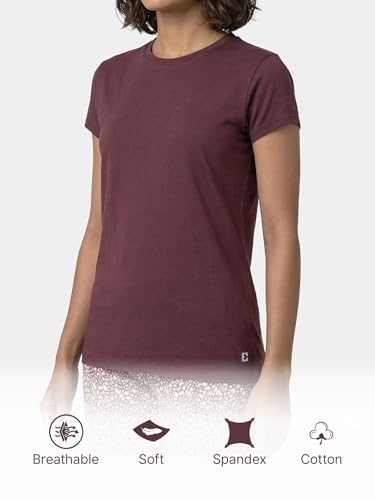 Image of Enamor Short Sleeve Crew Neck Regular Length Basic Crew T-Shirt for Women - Slim Fit, Soft and Breathable Stretch Cotton - E047