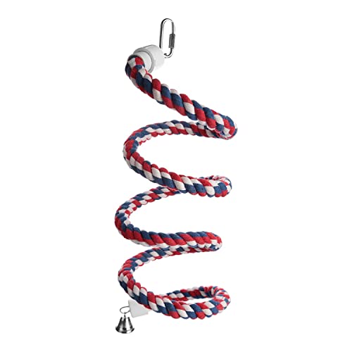 Aigou® Bird Rope Perch,Spiral Cotton Parrot Swing Climbing Standing Bird Toys With Bell (Small - 52 Inch) #TOP1