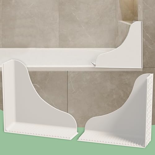 No-Adhesive 2-Pack All-Silicone Shower Splash Guard with Strong Suction Cups Reusable Bath Tub Corner Water Blocker for Secure Seal&Easy RemovalKeep Water in Shower or Bath One-Piece Design White