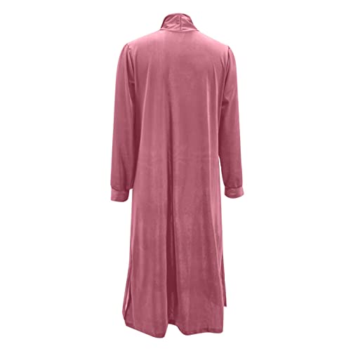 Image of Women's Long Velvet Cardigan Jacket Lapel Collar Open Front Vintage Cardigan Sweater with Pocket