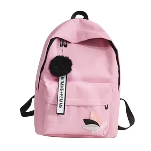 Mochila Feminina Escolar de Lona Estilo Coreano, Mochila Universitária e Bolsa Escolar Feminina, Mochilas Femininas para Viagem, Avião e Dia a Dia, Estampa Fofa Inspirada no Estilo Mori (Rosa)